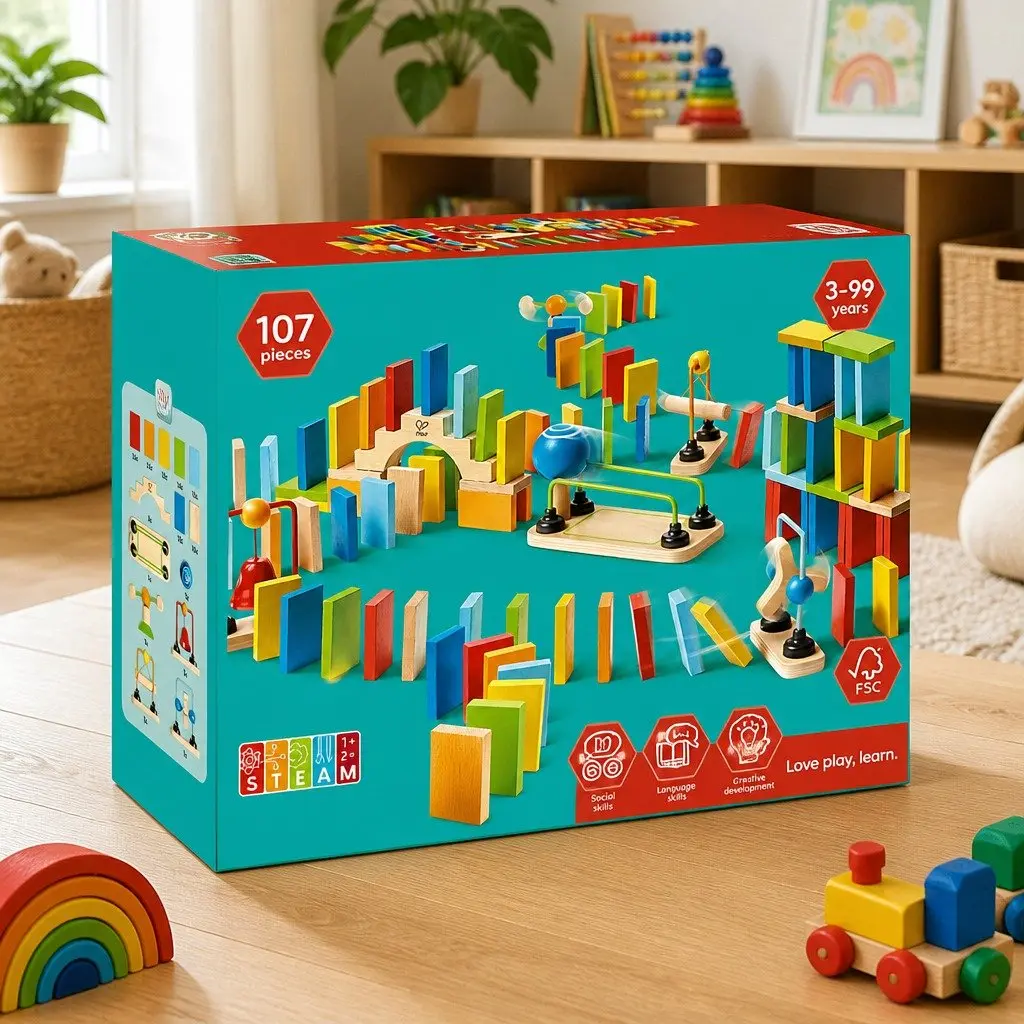 Dynamo Dominoes Set Colorful 107 Piece Interactive Chain Reaction Blocks STEM