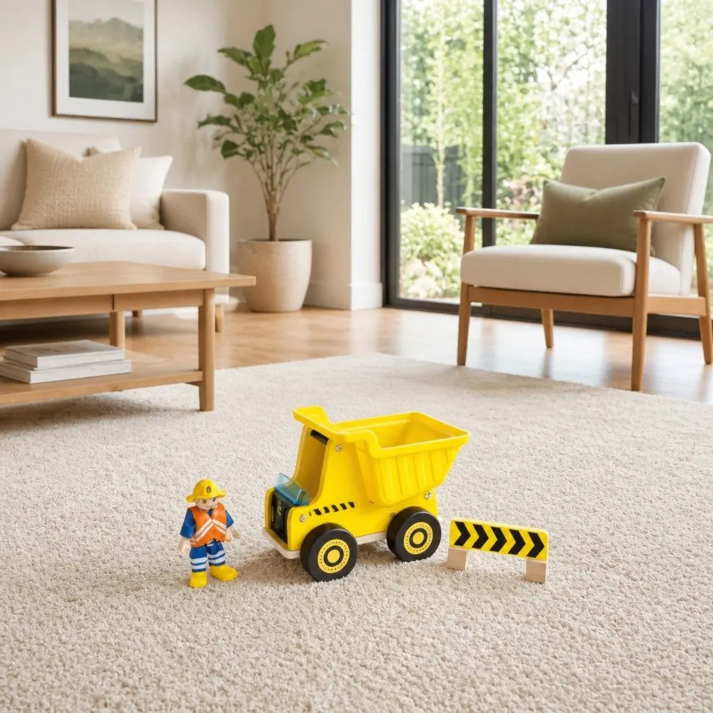 Wooden Dump Truck Toy Yellow Tilting Bed Fine Motor Skills Learning Play