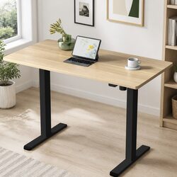 Compact Motorised Standing Desk Frame with Oak Finish