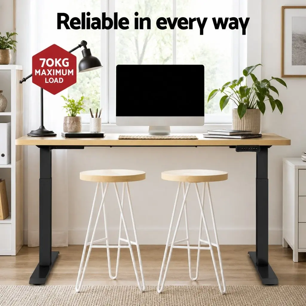 Motorised Standing Desk Oak Desktop 140cm Dual Motor Height Adjustable Frame