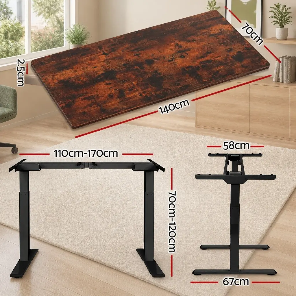 Motorised Standing Desk Rustic Brown 140cm Dual Motor Height Adjustable Frame