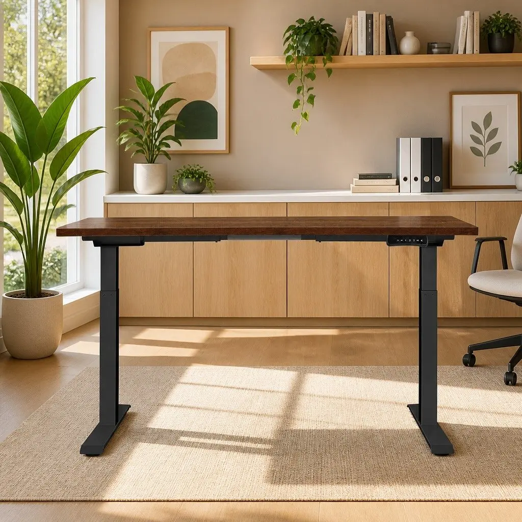 Motorised Standing Desk Rustic Brown 140cm Dual Motor Height Adjustable Frame