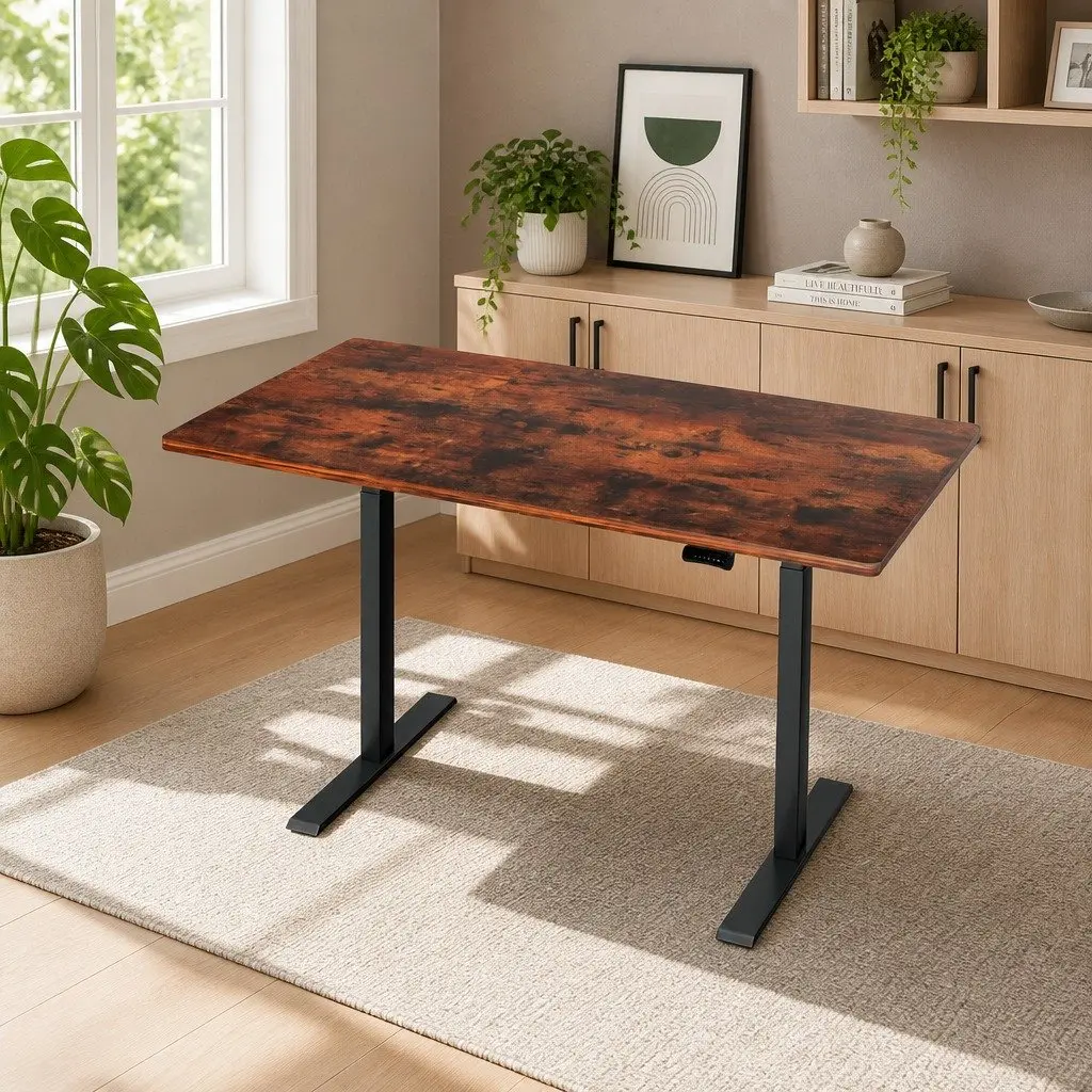 Motorised Standing Desk Rustic Brown 140cm Dual Motor Height Adjustable Frame