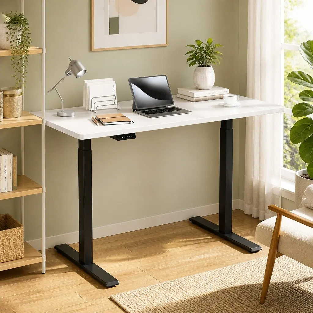 Motorised Standing Desk White 140cm Height Adjustable Frame Dual Motor Office