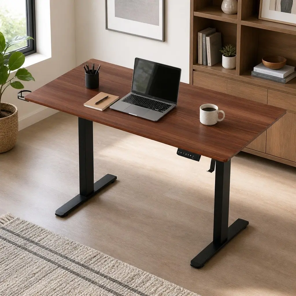 Electric Standing Desk Walnut 140cm Dual Motor Height Adjustable