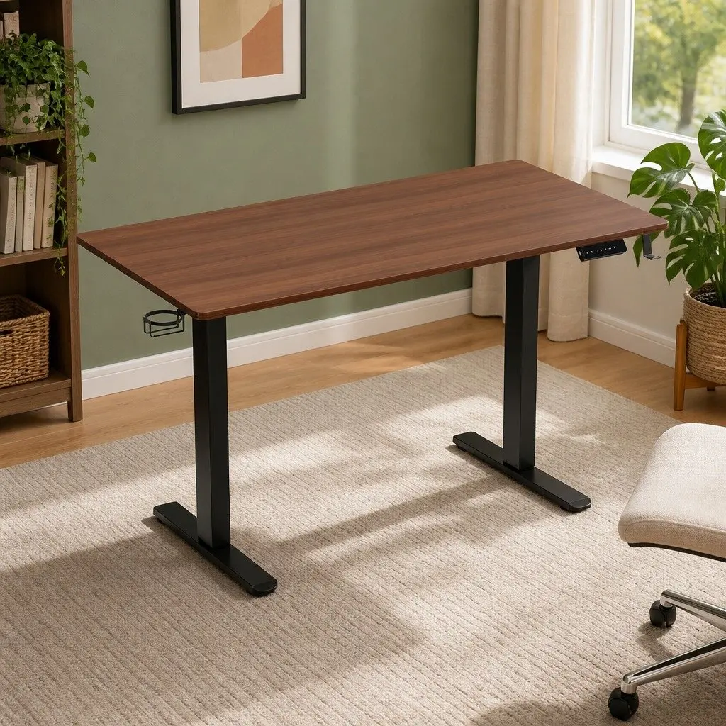 Electric Standing Desk Walnut 140cm Dual Motor Height Adjustable
