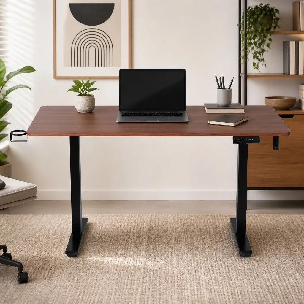 Electric Standing Desk Walnut 140cm Dual Motor Height Adjustable
