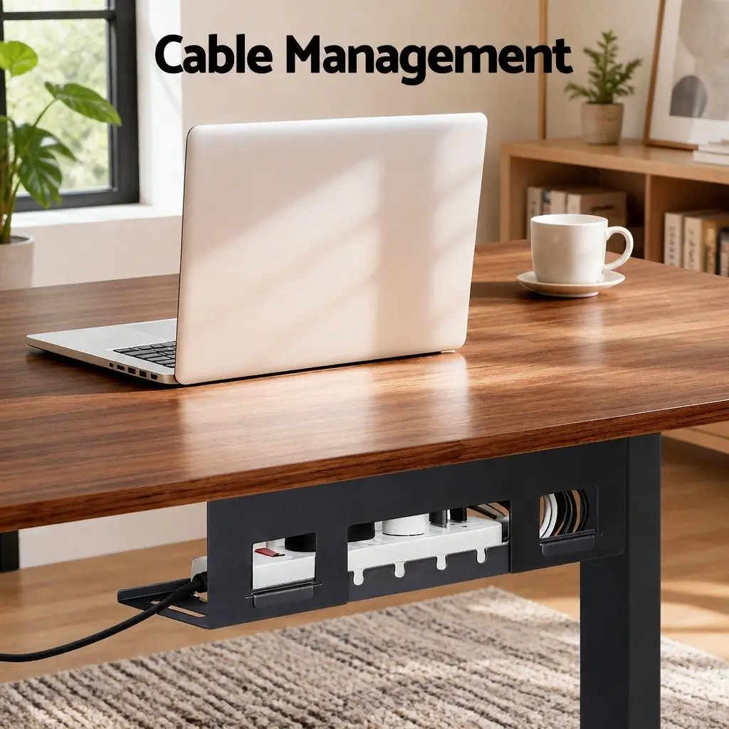 Electric Standing Desk Walnut 140cm Dual Motor Height Adjustable