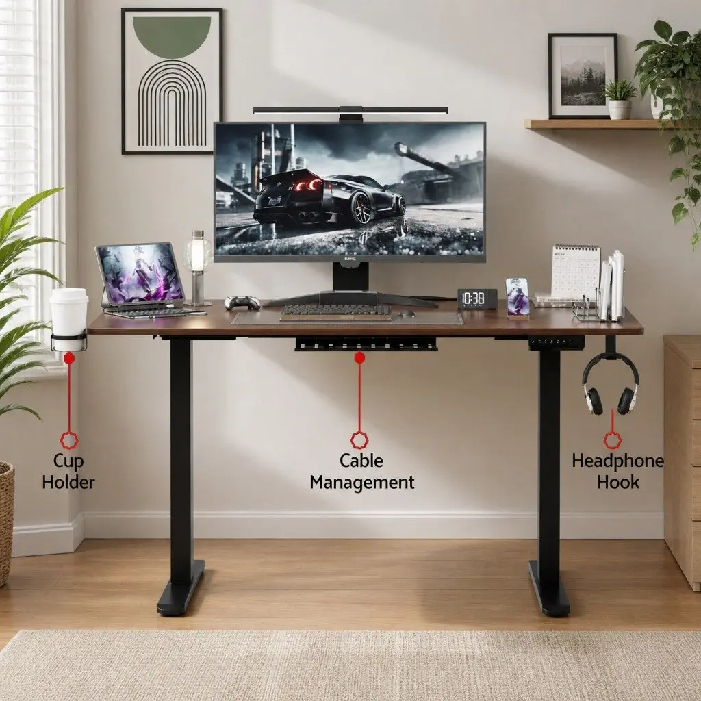 Electric Standing Desk Walnut 140cm Dual Motor Height Adjustable