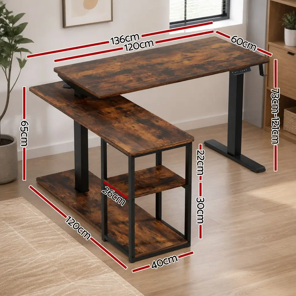 Electric Standing Desk L-Shaped Black Walnut Adjustable Height Motorised Office Workstation