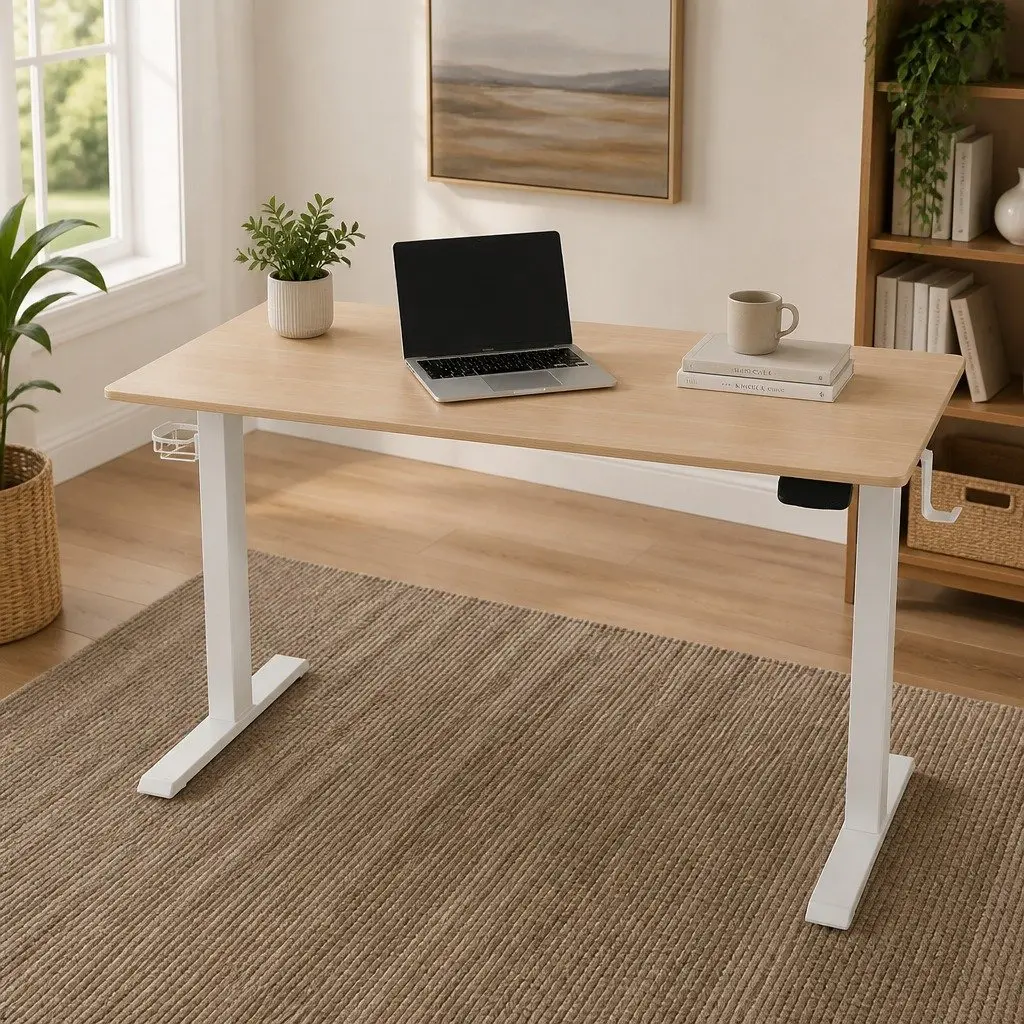 Electric Sit Stand Desk Oak 140CM Height Adjustable Touch Control Workstation