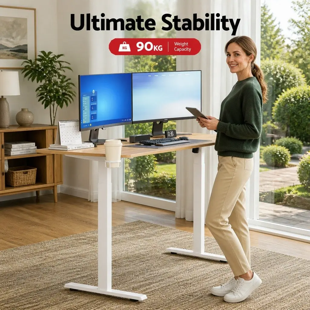 Electric Sit Stand Desk Oak 140CM Height Adjustable Touch Control Workstation