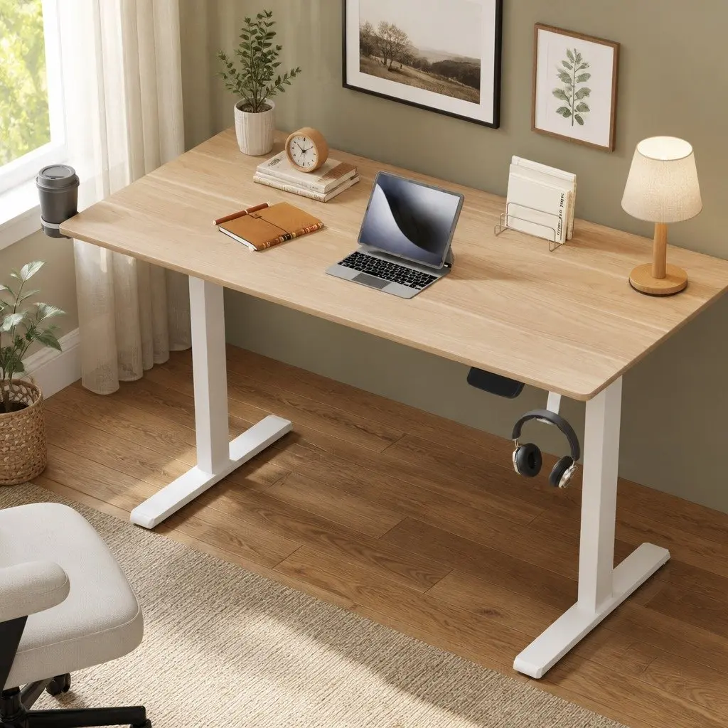 Electric Sit Stand Desk Oak 140CM Height Adjustable Touch Control Workstation
