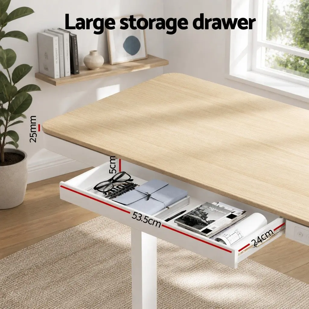 Electric Sit Stand Desk Walnut 120cm Motorised Height Adjustable with Storage Drawer and USB Charging Ports