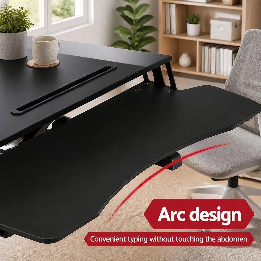 Height Adjustable Standing Desk Riser Black 80cm Stepless Height Adjustment with Removable Keyboard Tray