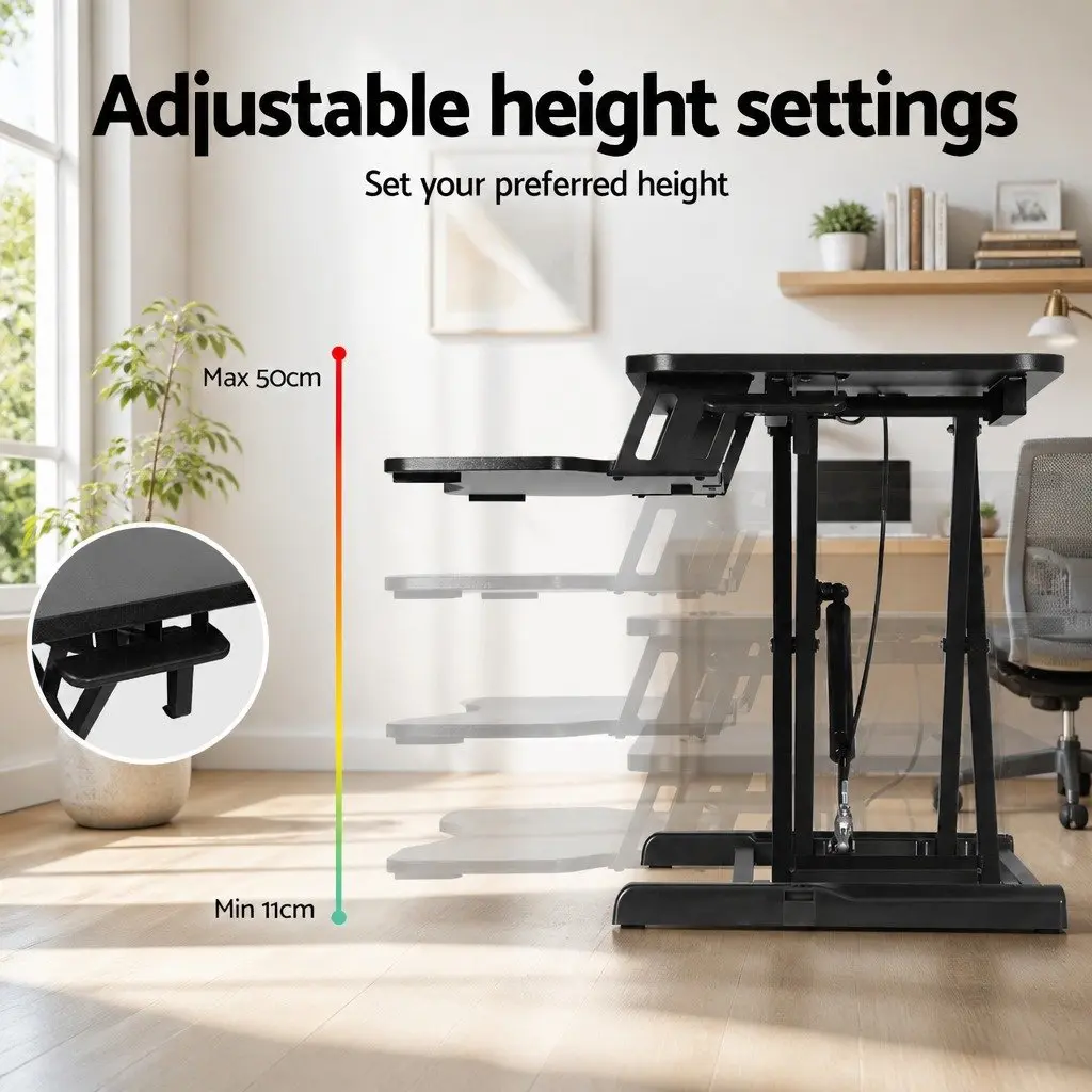 Height Adjustable Standing Desk Riser Black 80cm Stepless Height Adjustment with Removable Keyboard Tray