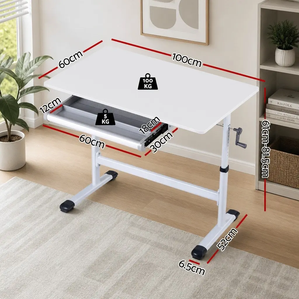 Standing Desk Height Adjustable Workstation 100CM White Computer Study Table