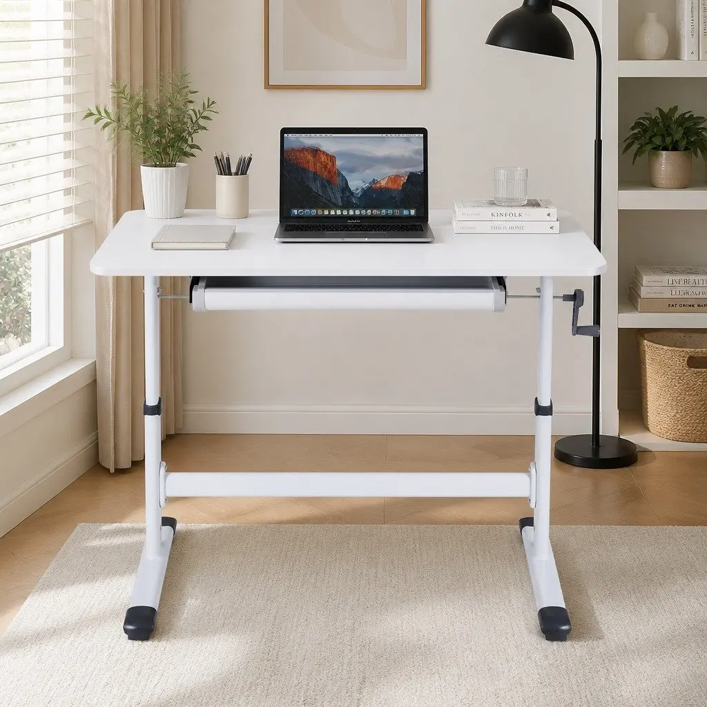 Standing Desk Height Adjustable Workstation 100CM White Computer Study Table