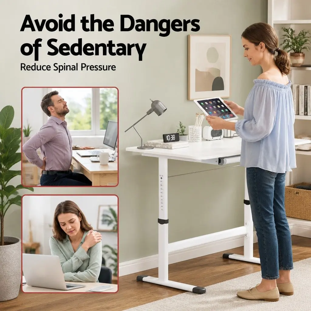 Standing Desk Height Adjustable Workstation 100CM White Computer Study Table