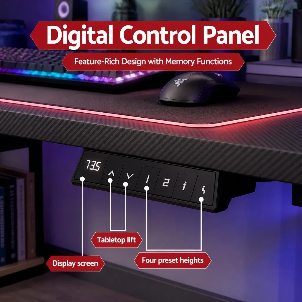 Electric Standing Desk Black 140cm Height Adjustable Digital Memory Control RGB LED
