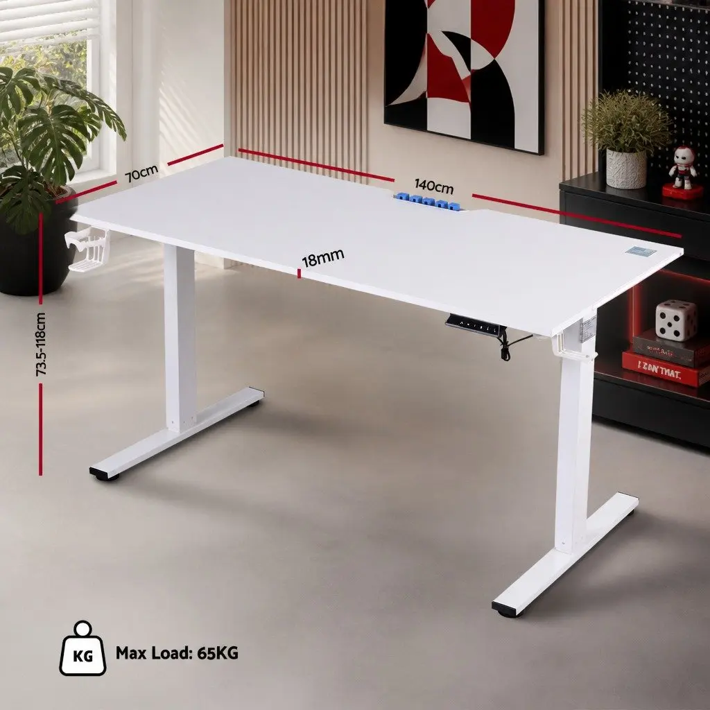 Electric Standing Desk White 140cm Height Adjustable Digital Memory Control RGB LED