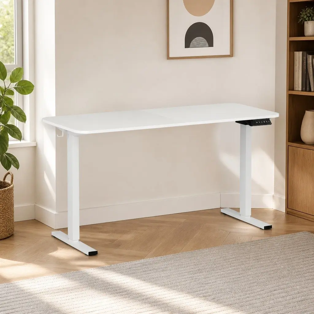 Electric Standing Desk White 140cm Motorised Adjustable Height with Memory Presets