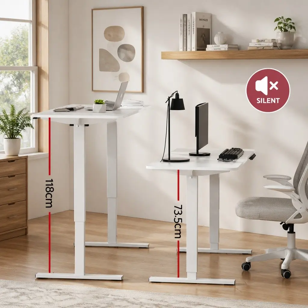 Electric Standing Desk White 140cm Motorised Adjustable Height with Memory Presets