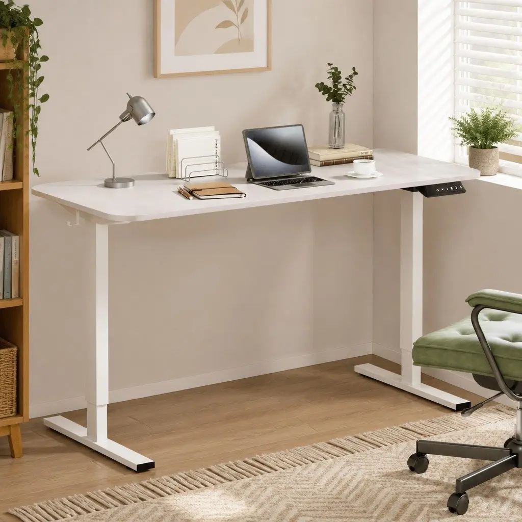 Electric Standing Desk White 140cm Motorised Adjustable Height with Memory Presets