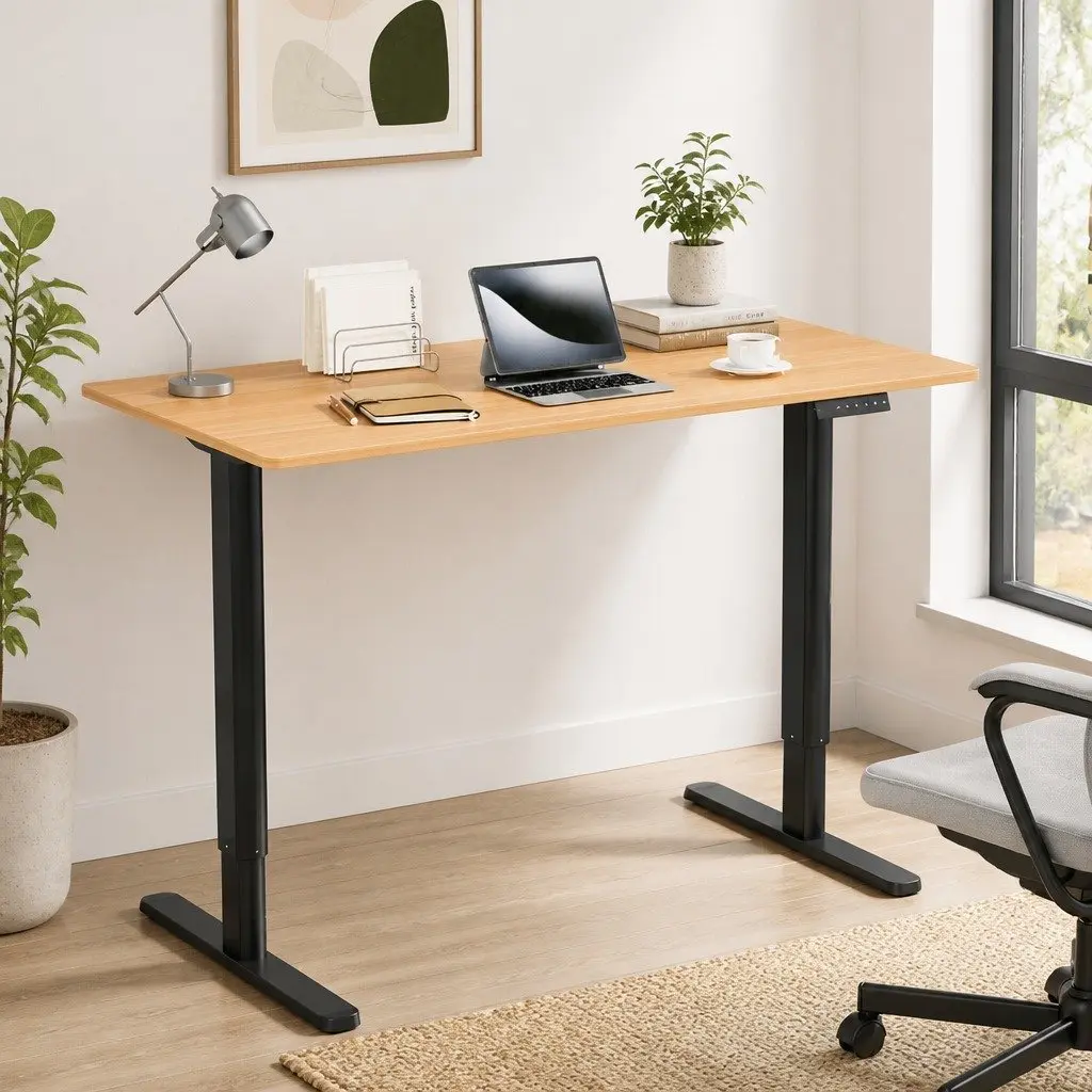 Electric Motorised Adjustable Desk Oak 120cm Height Preset Home Office