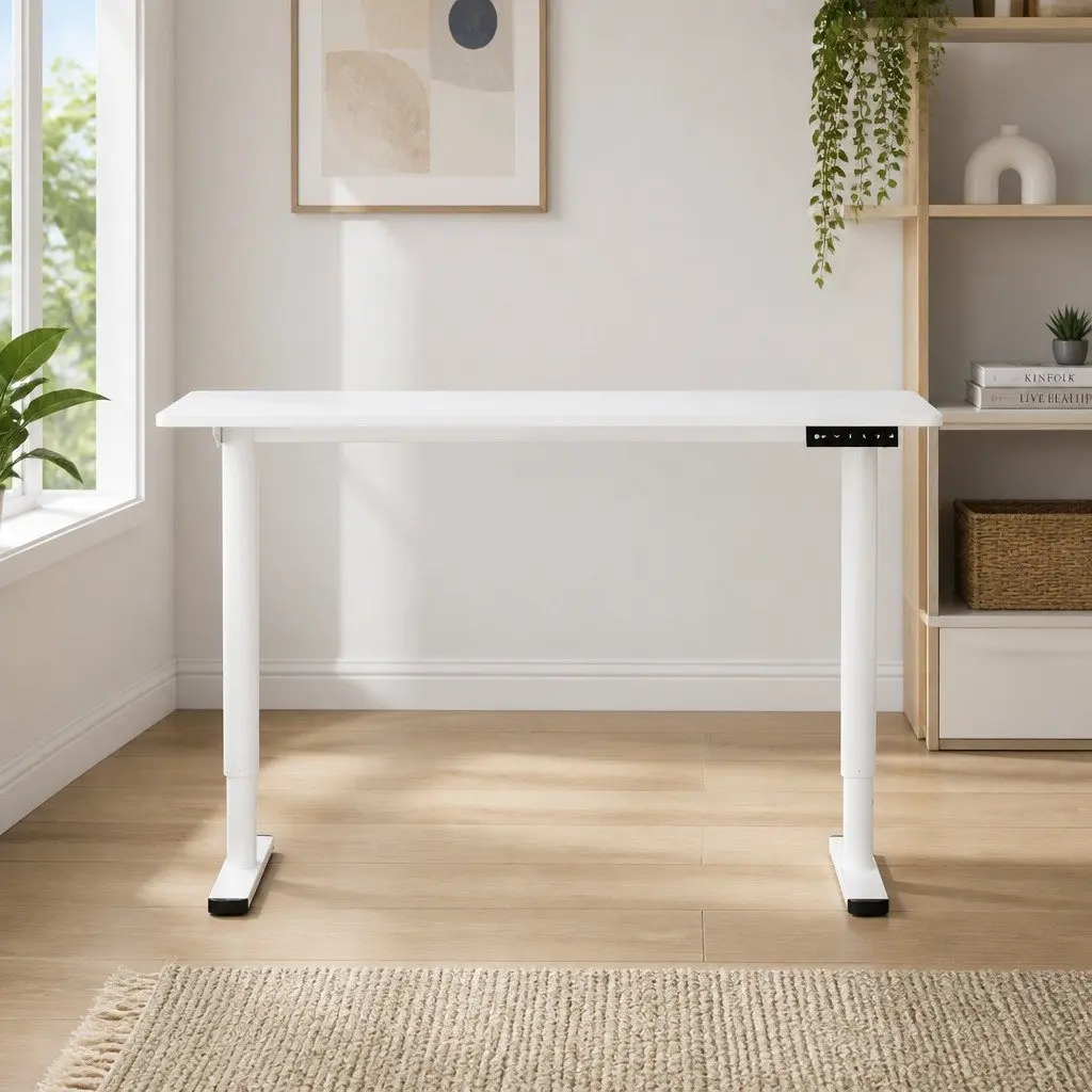 Electric Standing Desk White 120cm Motorised Sit Stand Adjustable Height Office Workstation