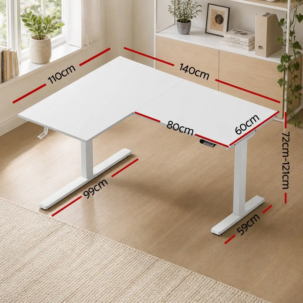 L-Shape Standing Desk Electric Height Adjustable Motorised White Oak Splicing Tabletop
