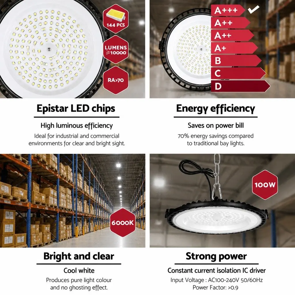 High Bay LED Ceiling Light 100W Industrial Workshop Warehouse Factory Lamp