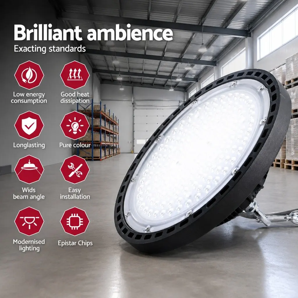 LED High Bay Light 100W UFO Industrial Workshop Warehouse Ceiling Lamp Black