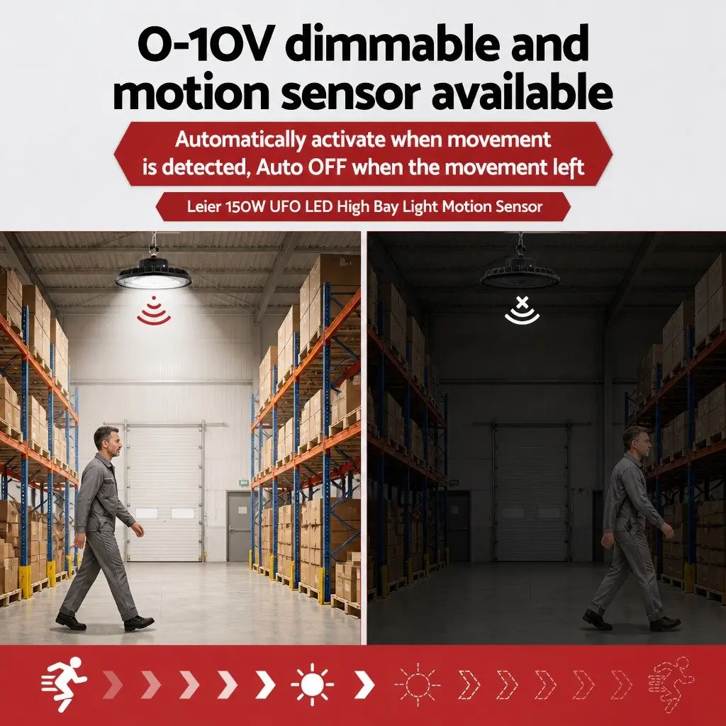 UFO LED High Bay Light 150W Motion Sensor Ceiling Warehouse Industrial Lighting