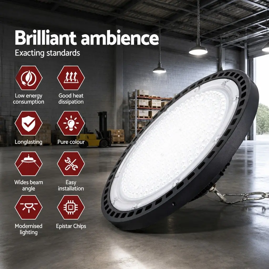 LED High Bay Light Black 150W Industrial Workshop Warehouse Ceiling Lamp