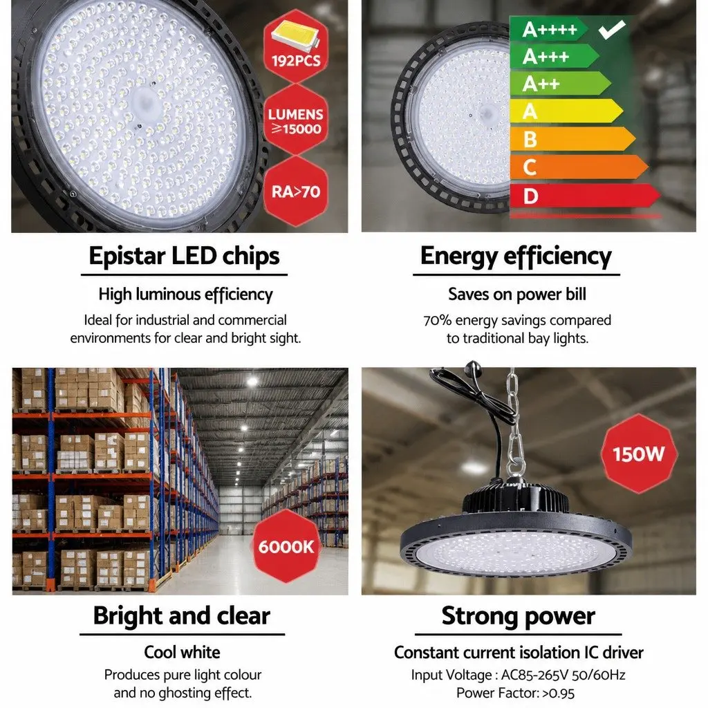 LED High Bay Light Black 150W Industrial Workshop Warehouse Ceiling Lamp