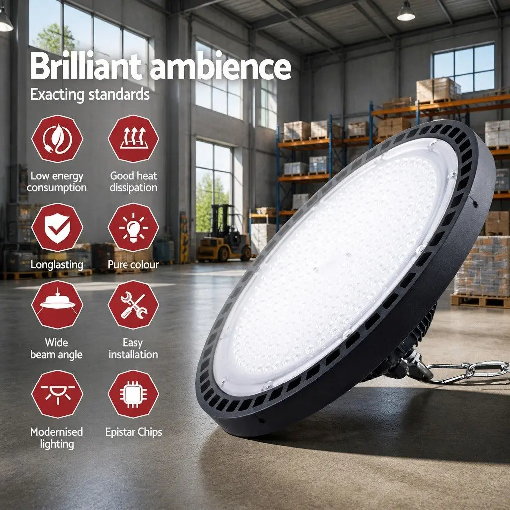 LED High Bay Light Black 200W Honeycomb Heat Sink for Industrial Workshop Warehouse Ceiling