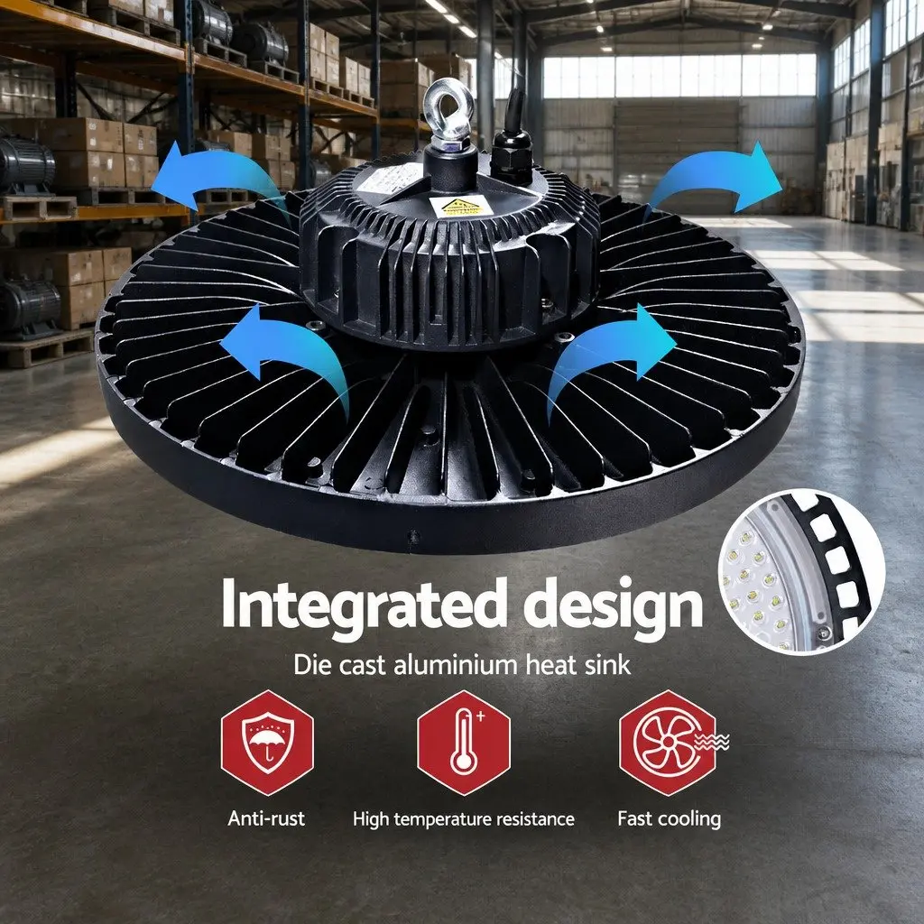 LED High Bay Light Black 200W Honeycomb Heat Sink for Industrial Workshop Warehouse Ceiling