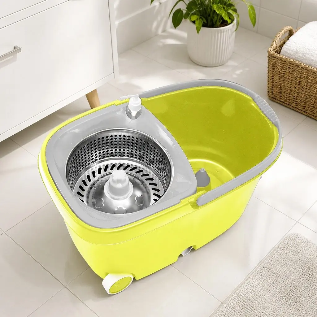 Mop Bucket Set Green 360 Degree Rotatable Head Microfibre Wet Dry Cleaning