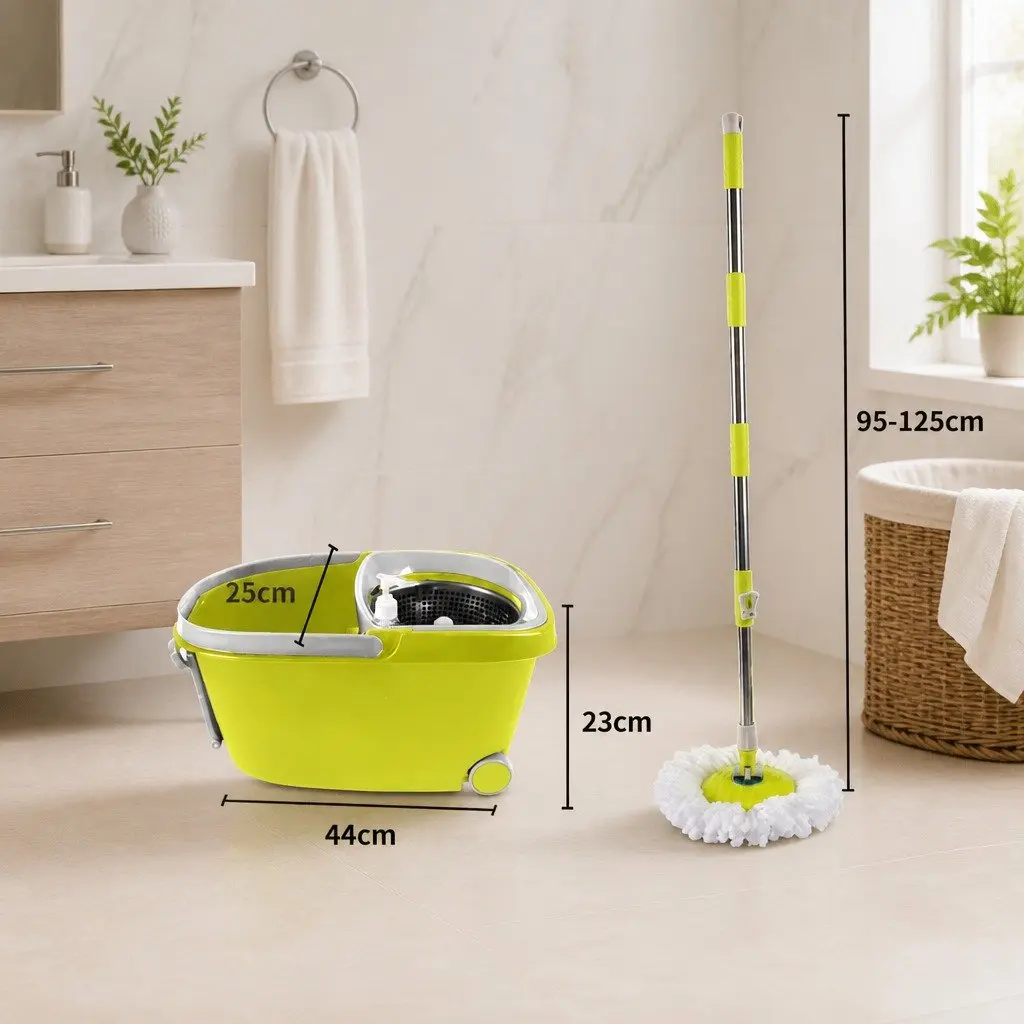 Mop Bucket Set Green 360 Degree Rotatable Head Microfibre Wet Dry Cleaning