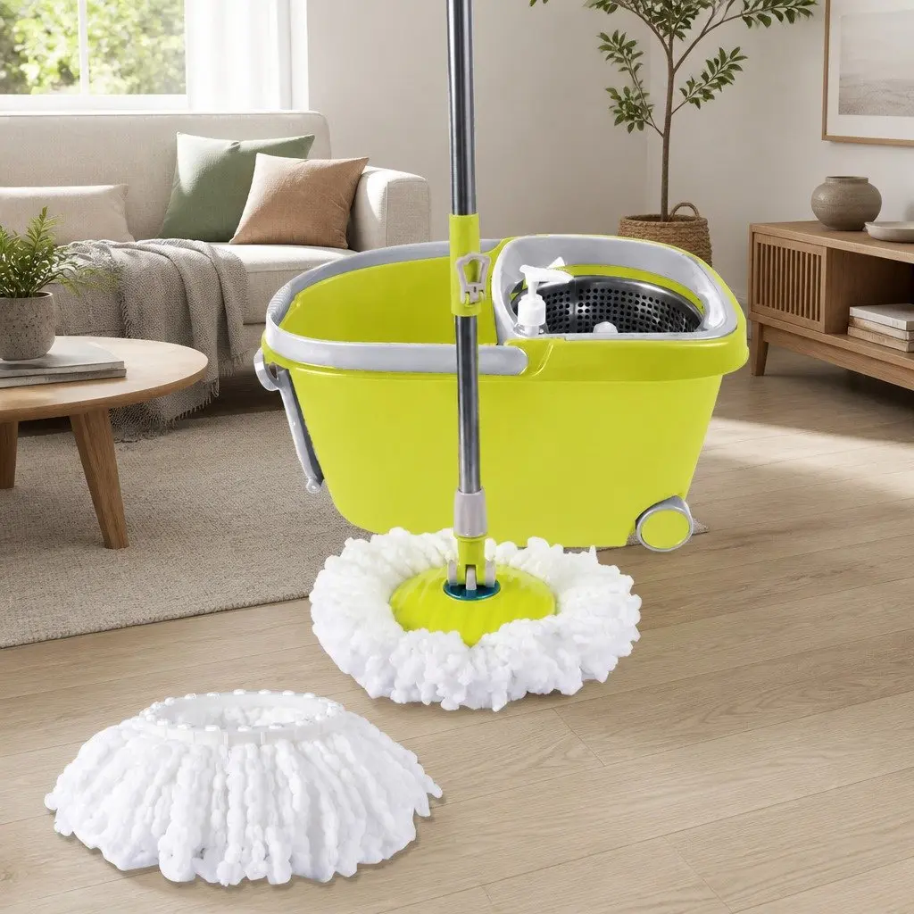 Mop Bucket Set Green 360 Degree Rotatable Head Microfibre Wet Dry Cleaning