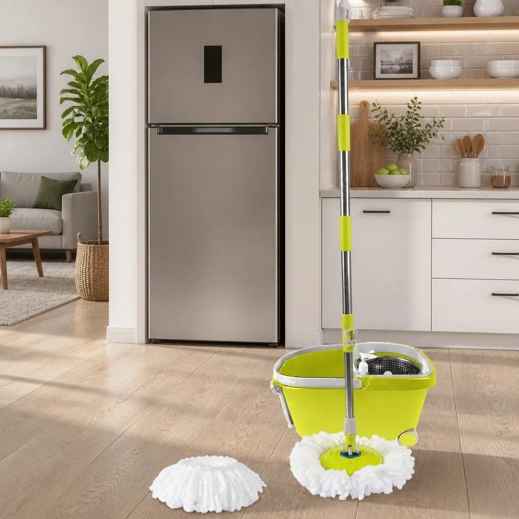 Mop Bucket Set Green 360 Degree Rotatable Head Microfibre Wet Dry Cleaning