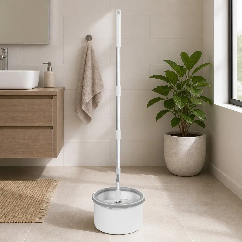 Mop and Bucket Set Grey Adjustable Microfibre Mop Head Wet Dry Cleaning System for Hard Floors