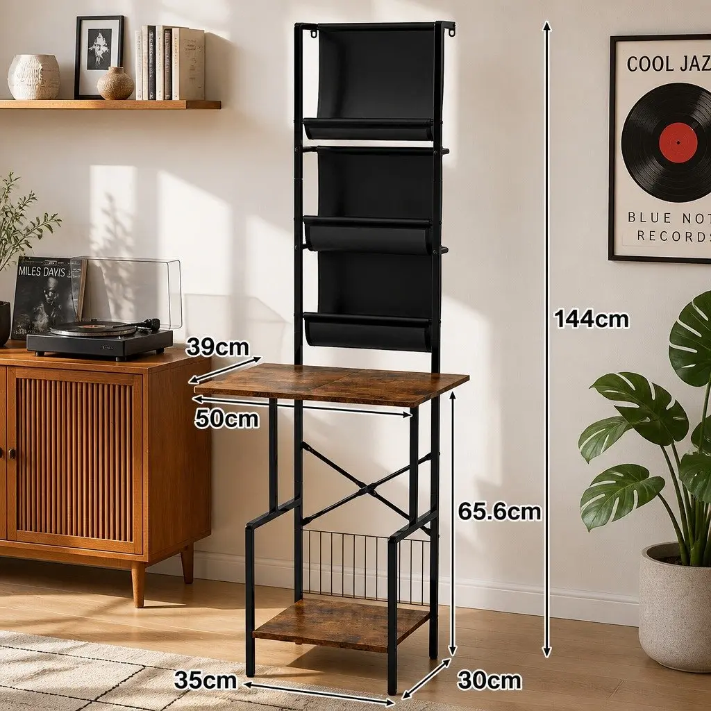 Record Player Stand Brown Black Tall Vinyl Storage Rack Holds Up to 200 Albums Turntable