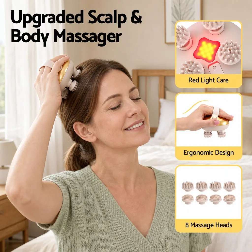 Scalp Massager Kneading Head Neck Stress Relief Portable Rechargeable