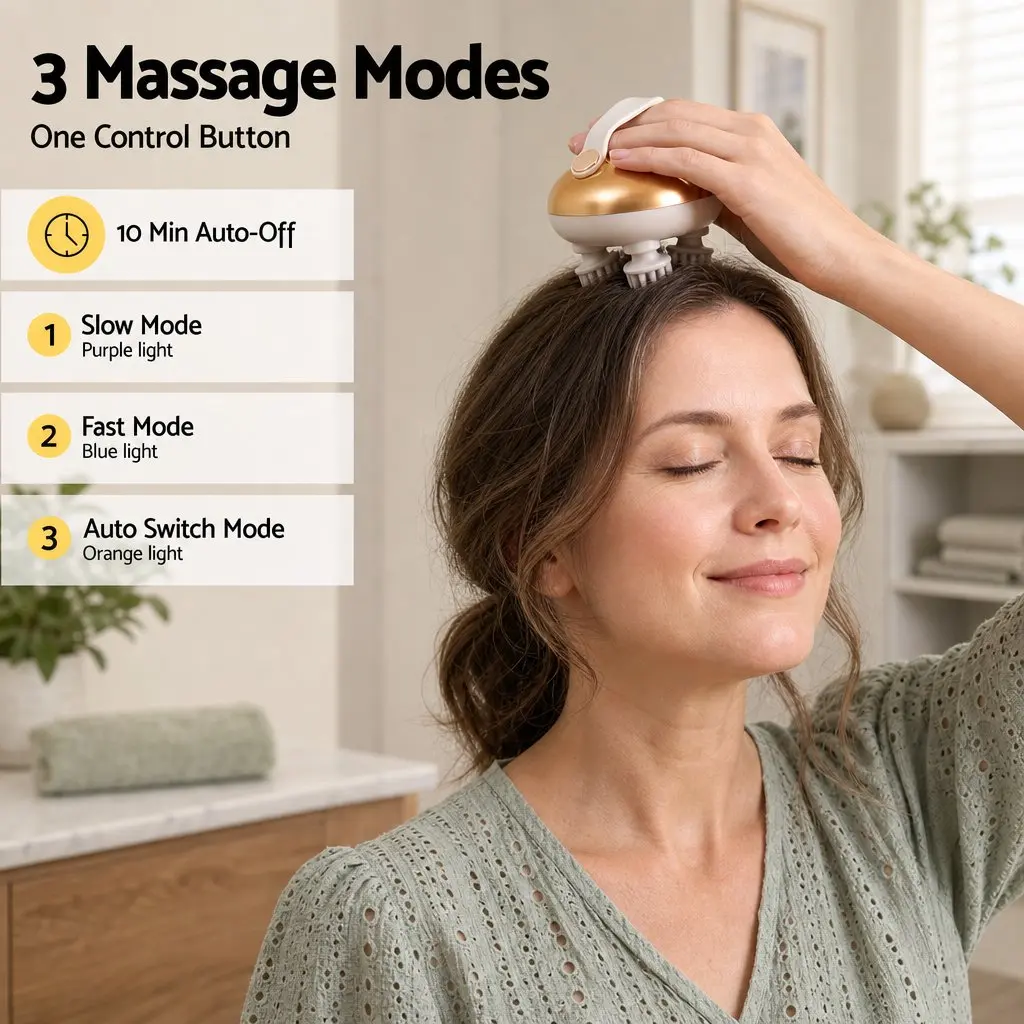 Scalp Massager Kneading Head Neck Stress Relief Portable Rechargeable