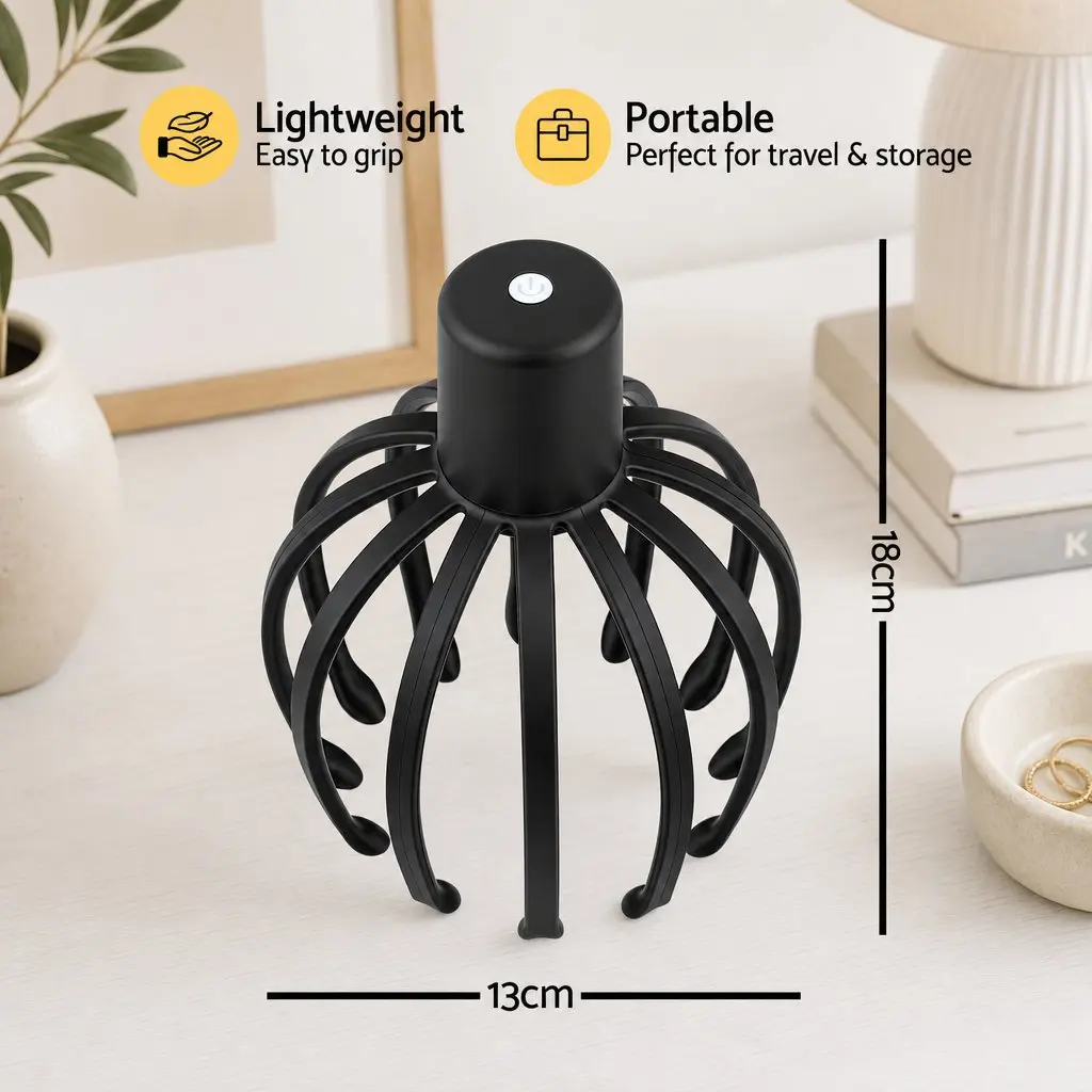 Head Massager Black Cordless Hands-Free 360 Degree Coverage Multi-Frequency Vibration