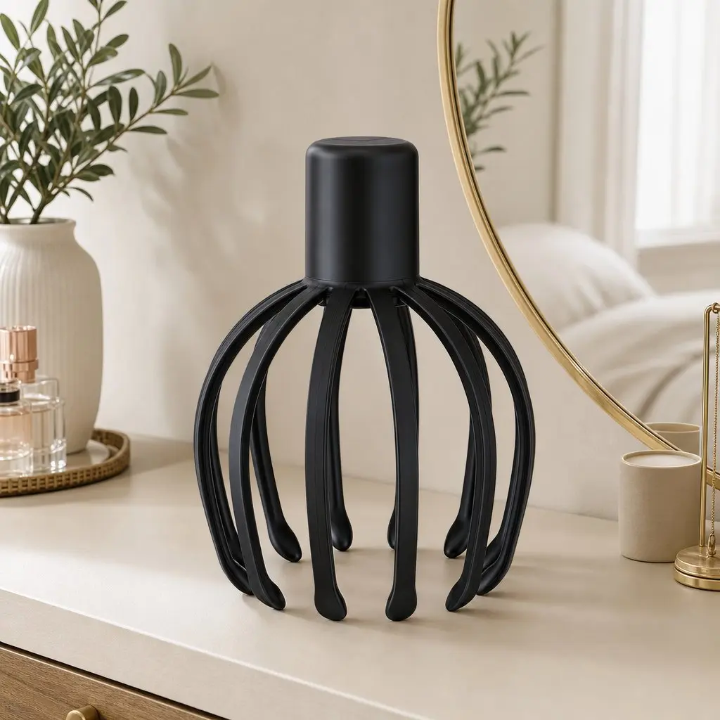 Head Massager Black Cordless Hands-Free 360 Degree Coverage Multi-Frequency Vibration