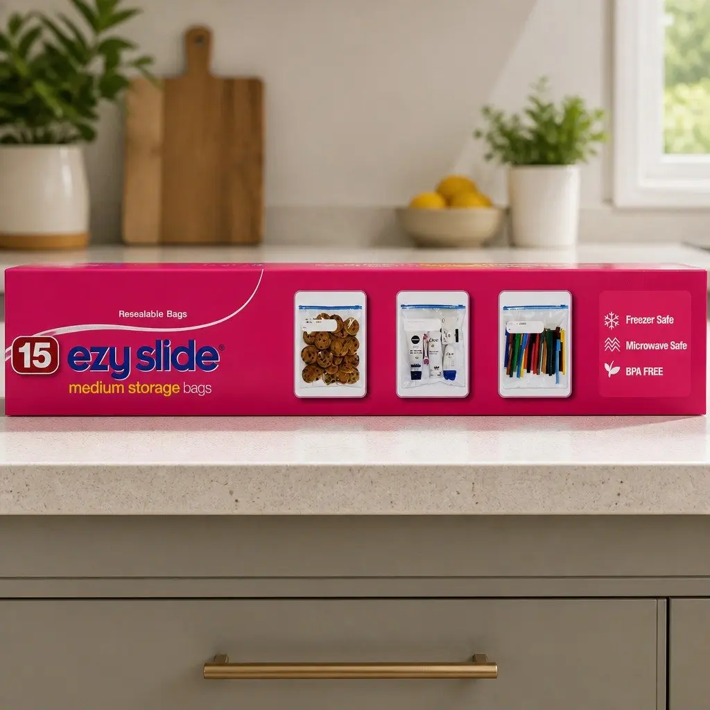 Medium Storage Bags 15pk x3 Ezy Slide Sealed Food Snack Pantry Organiser Bags