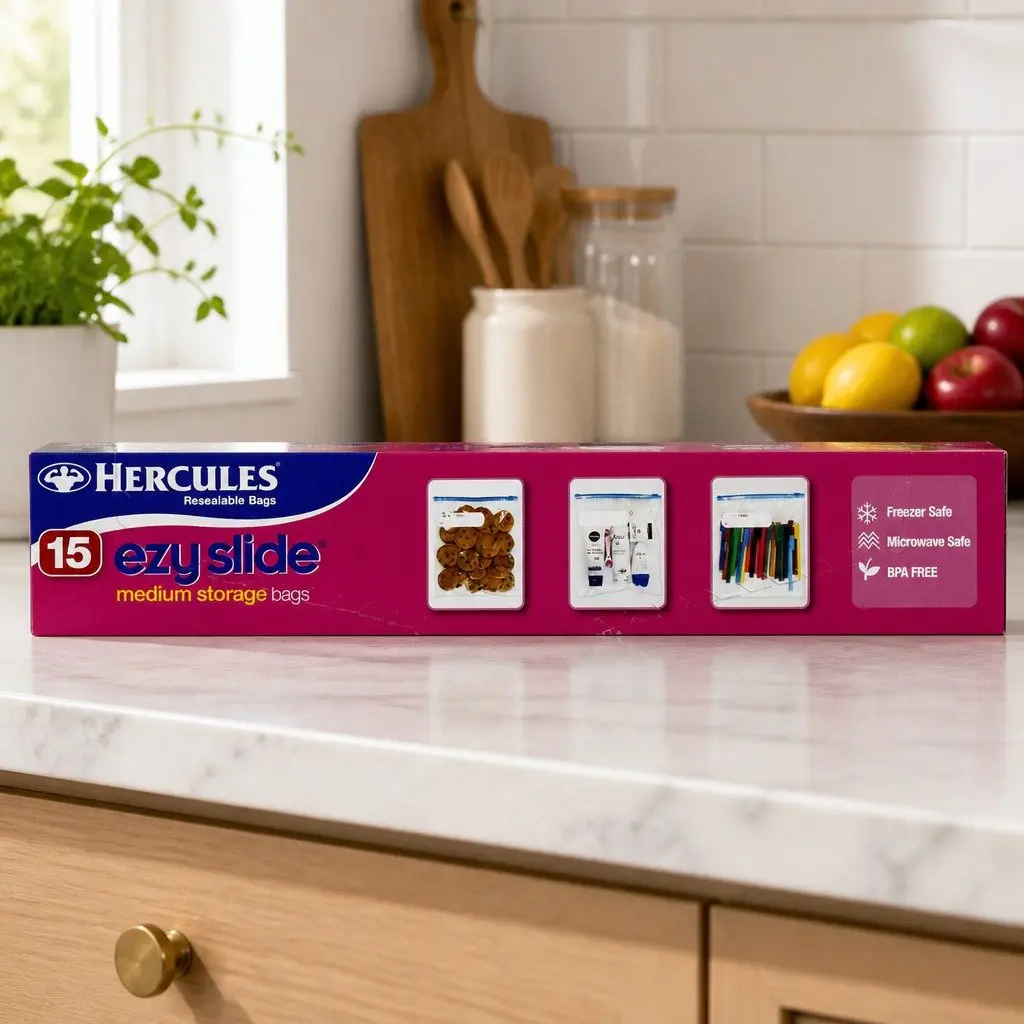 Medium Storage Bags Slide Seal 15pk x5 Pantry Food Snack Household Organiser